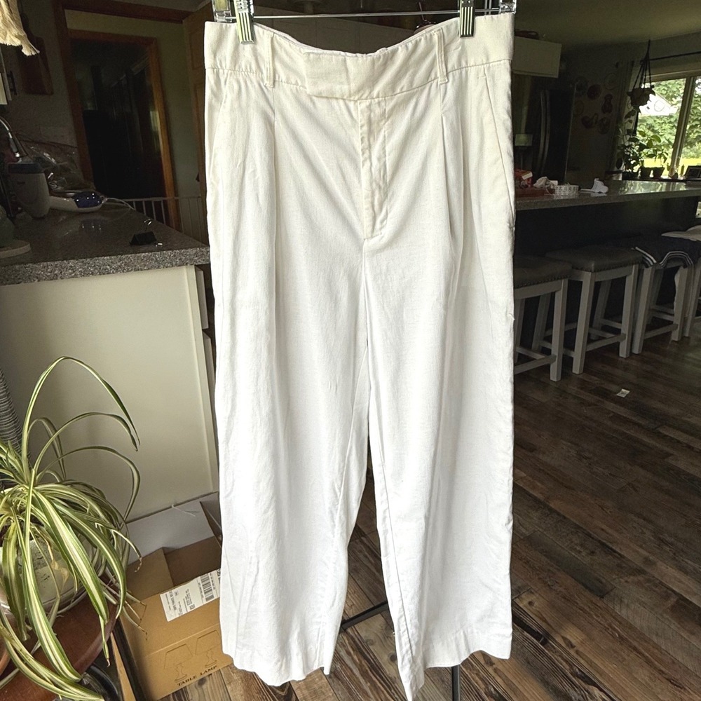 Banana‎ Republic Wide Leg Linen Blend Pants White High Rise Petite Preppy Luxury